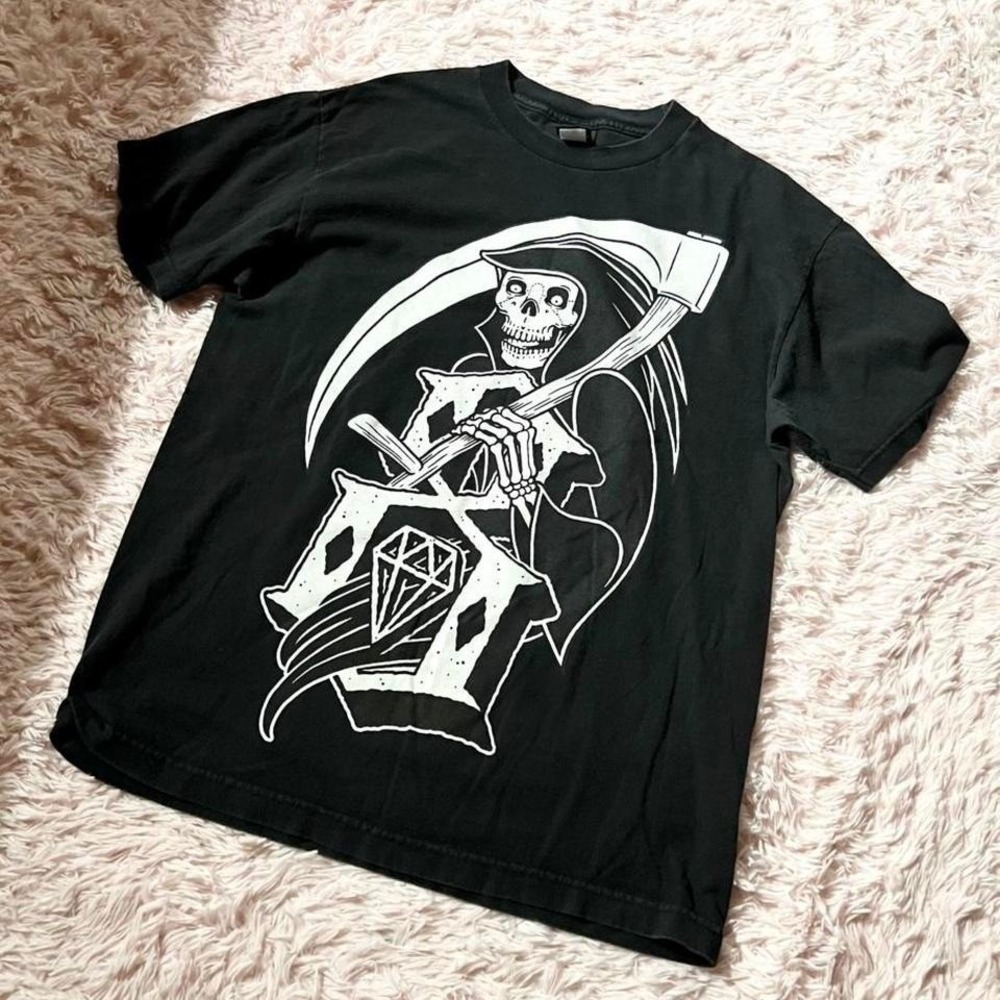 Grim Reaper Y2K Punk Grunge Biker Skater Edgy Tee Men's L Gothic Tattoo Artist